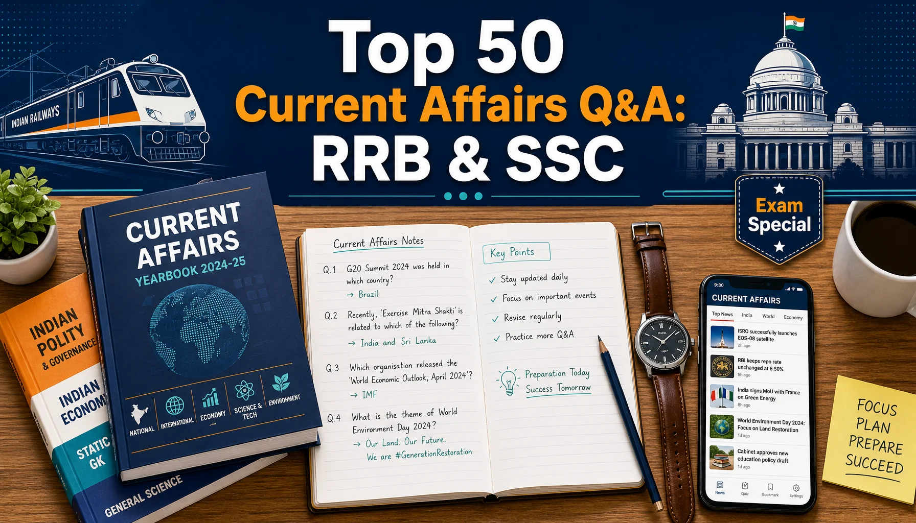 Top 50 Current Affairs Questions Frequently Asked in Railway RRB and SSC Exams