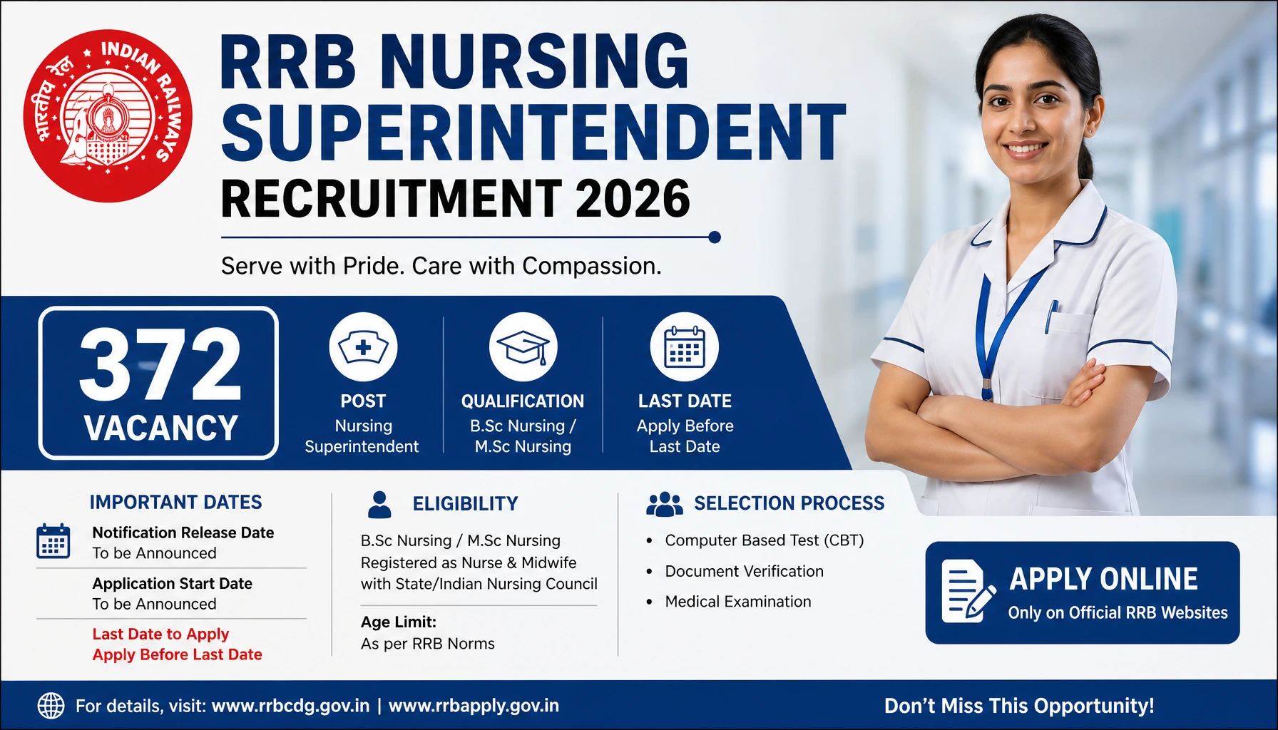 RRB Nursing Superintendent Recruitment 2026: 372 Vacancy, Apply Before Last Date